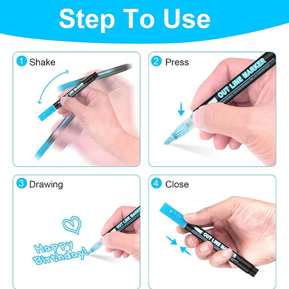 8/12/24 Pcs Metallic Marker Pens Art Line Pen Outline Marker Highlighter Pen For Manga Crafts Scrapbooking School Stationery Supplies