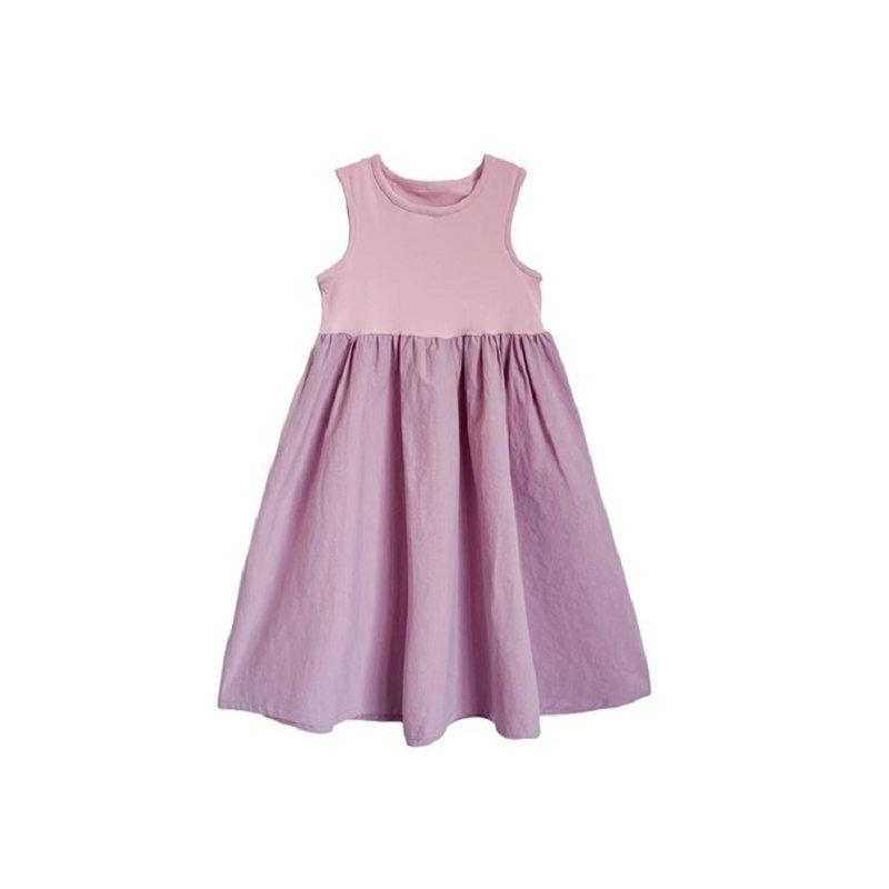 Girls Summer Sweet Patchwork Dresses Middle Kids Sleeveless Cute Comfortable Long Dresses