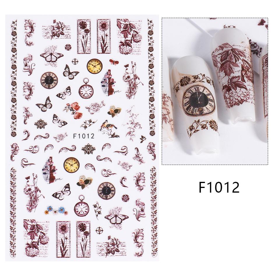 1PCS Black White Butterfly Laser Nail Stickers Nail Art Decoration Abstract Lines Bronzing Flowers Stickers For Nails