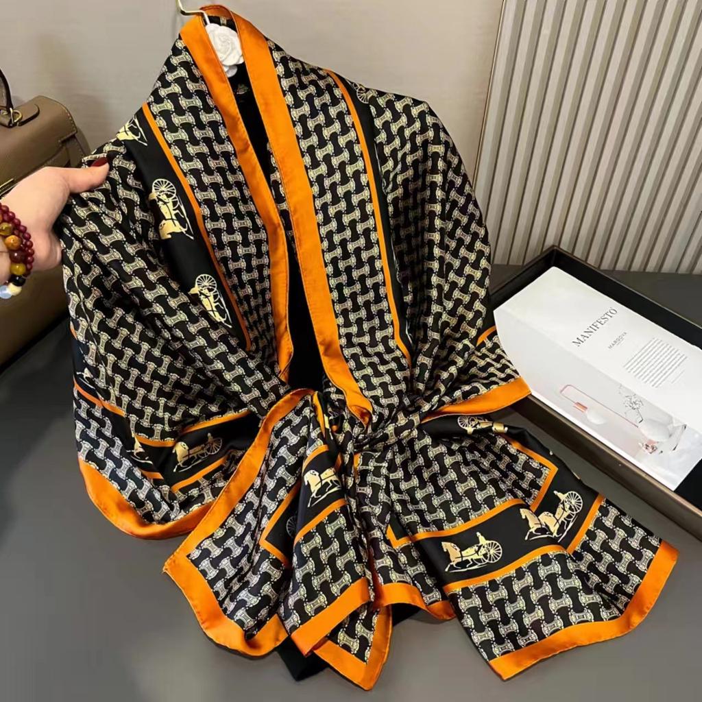 Spring, Summer and Autumn New Simulation Silk Scarf Female Decorative Hobo Shawl Sunscreen Beach Towel