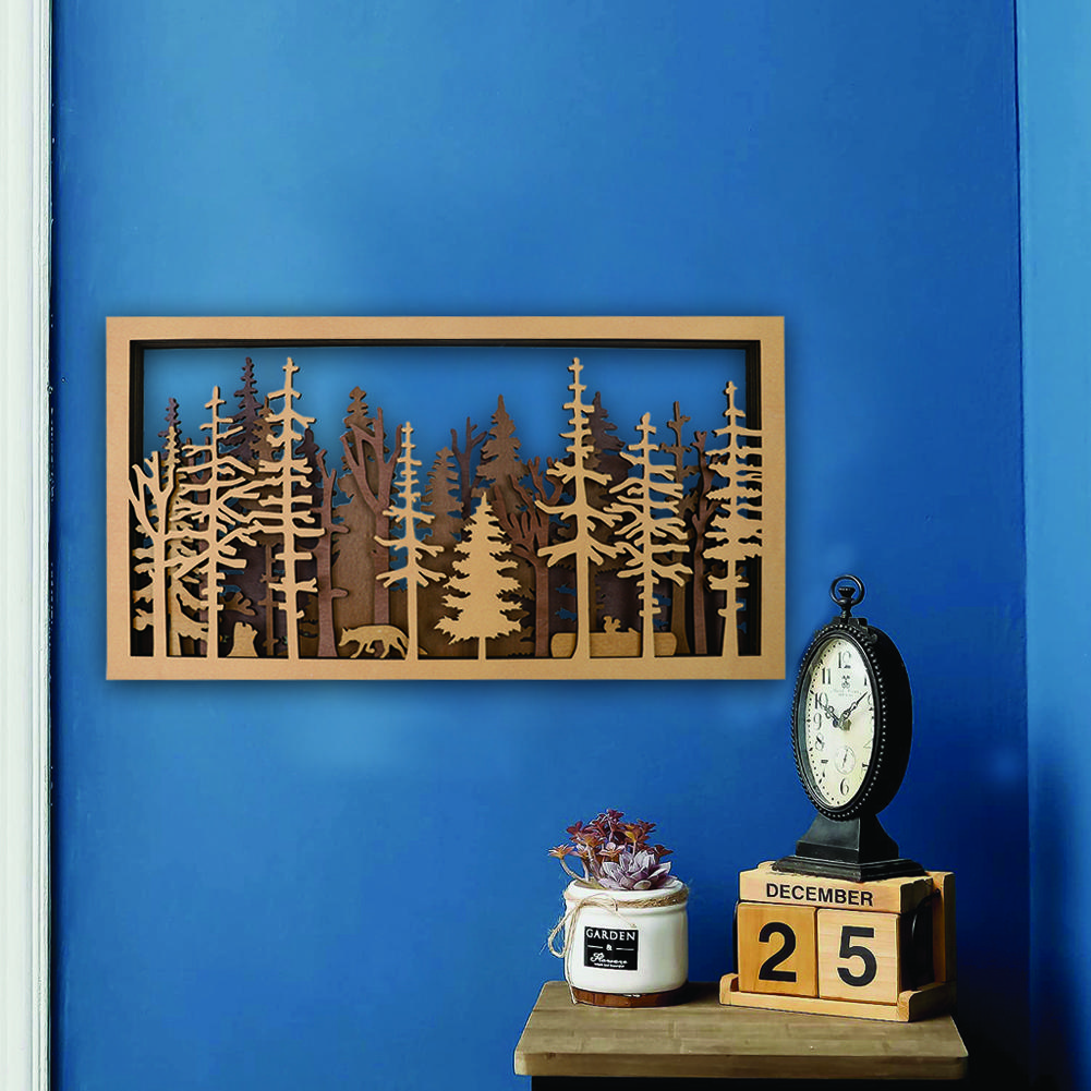 Wooden Forest Ornaments Rural Style Multi-layer Picture Art Bathroom Wall Decor Perfect Gift For Nature Enthusiasts