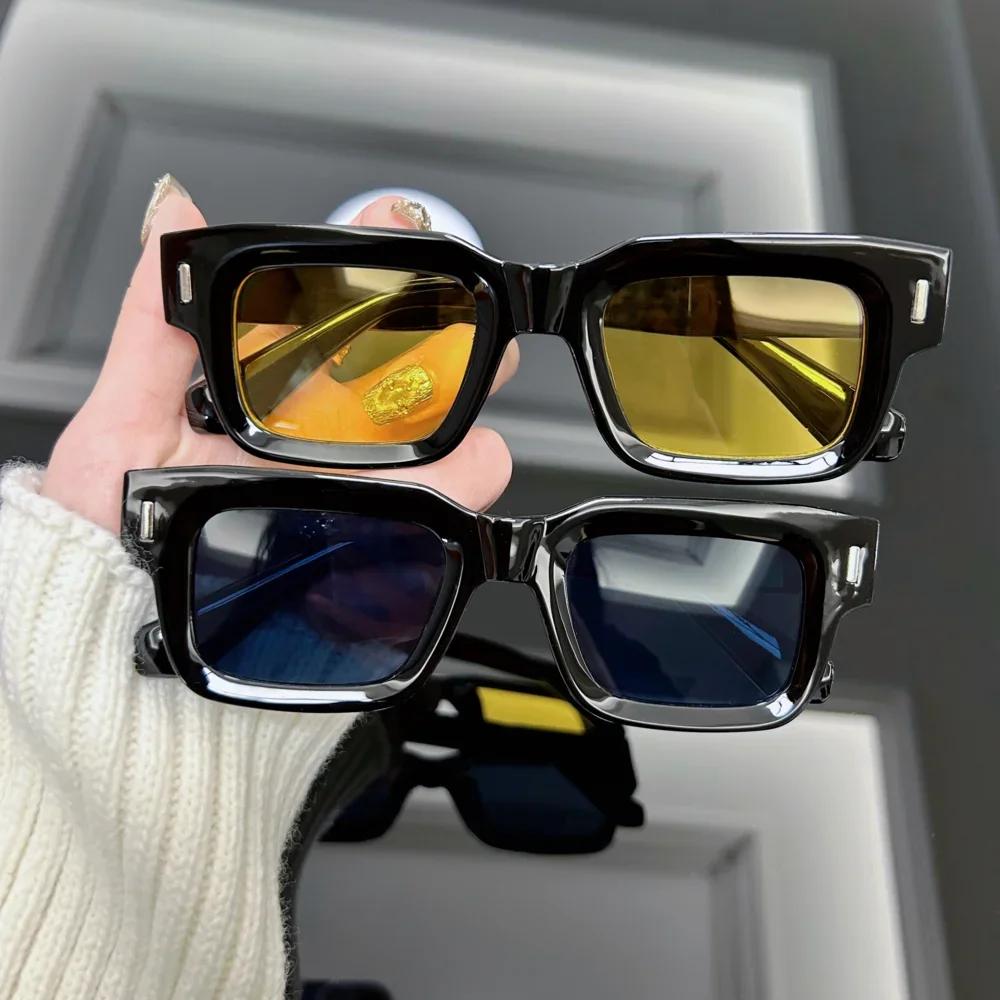 Vintage Square Sunglasses Men Women Brand Designer Ocean Color Sun Glasses Male Female Fashion Retro Rivet