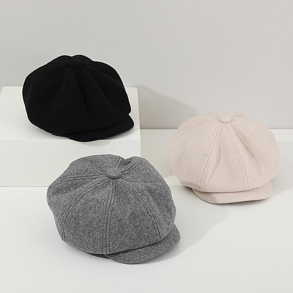 Bud Cotton Fashion Forward Hat Women's New Children's Octagonal Hat Foreign Style Baby Woolen Material Plain Autumn and Winter Girl
