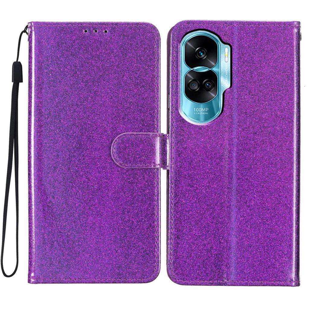 For Honor 90 Lite 5G/X50i 5G Case Stand Glittery PU Leather Protective Phone Cover with Wallet