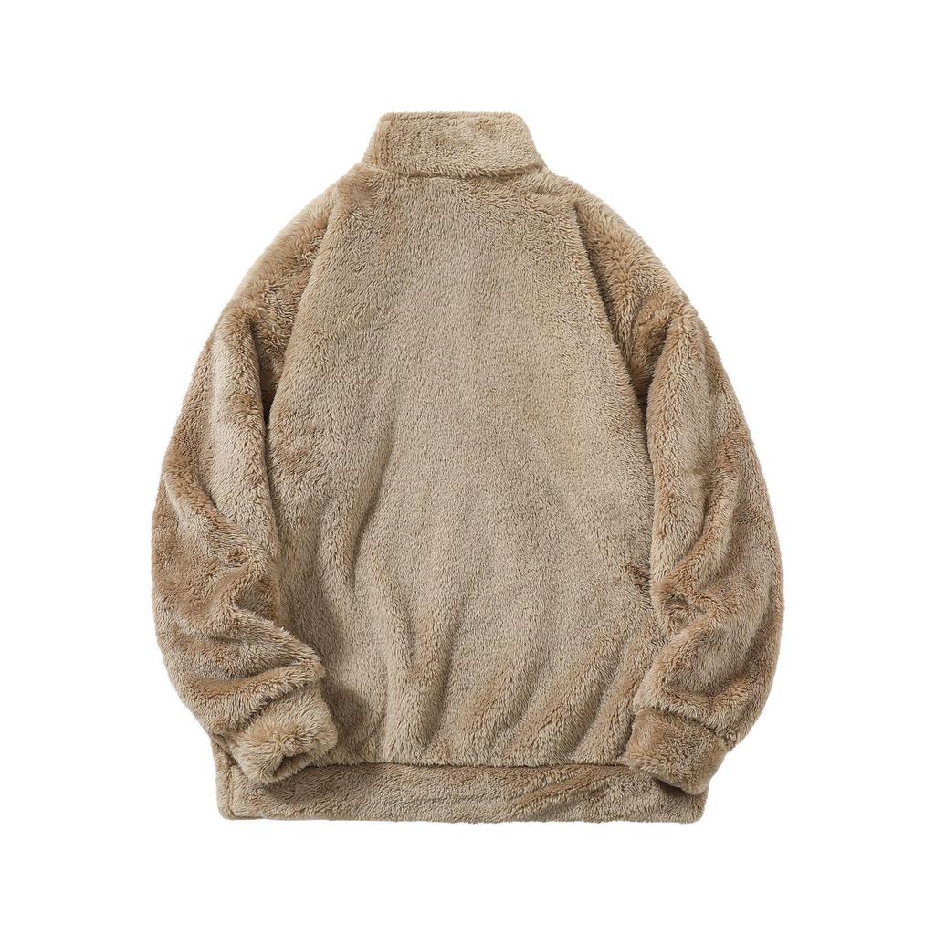 2025 Men's Arctic Fleece Half-Zip Hoodie - Casual Loose Fit, Warm Fluffy Stand Collar Pullover