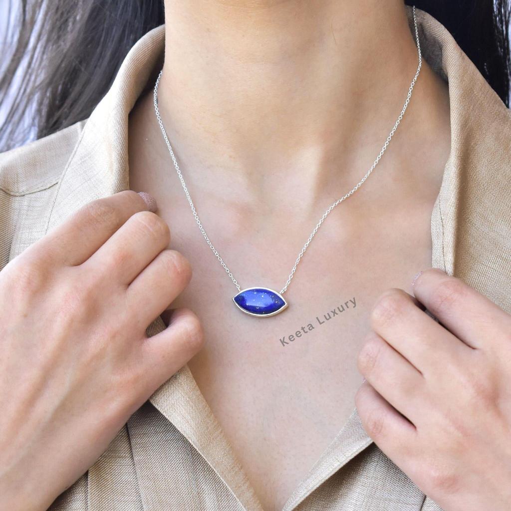 Natural Lapis Lazuli necklace Blue lapis necklace for women Lapis statement necklace Sterling silver handmade necklace Bridesmaid Gifts