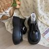 British Style Black Muffin Platform Loafers Women's 2025 New Retro Heightening Velcro Single Shoes Small Leather Shoes Women