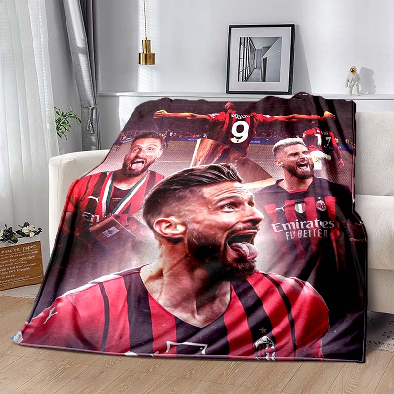 AC Milan Football Club Half Black Red Split ACM 1899 Logo Flannel Blanket Soft Warm Lightweight Sports Fan Washable Throw Blanket Bedroom Sofa Decor