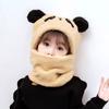 1 Set Autumn Winter Cute Plush Children Scarf Hat 2 In 1 Boys Girls Fleece Warmth Hooded Scarf Set