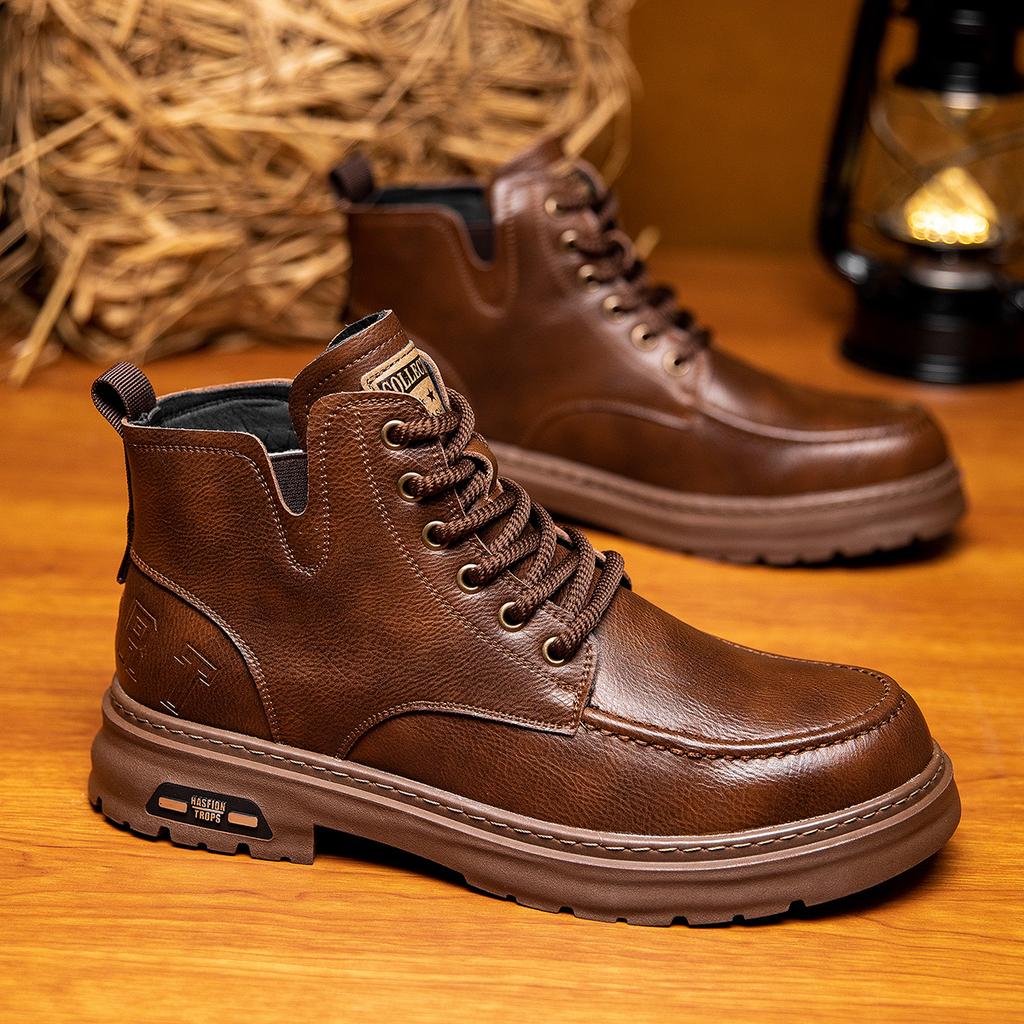 Martin Stiefel Herren Winter Leder Britischer Stil High-Top Lederschuhe Herren Dicksohlige Samt Stiefeletten Mittelhoch Werkzeug Herrenschuhe