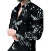 Men's Long-sleeved 3D Feather Print Shirt, Party and Vacation Slightly Elastic and Breathable Digital Print Shirt