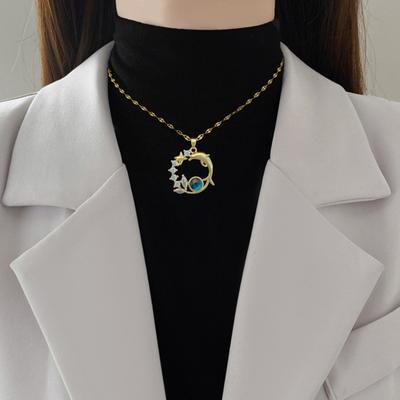 Dolphin Star Necklace Cubic Zirconia Sky Planet Pendant Necklace Ocean Animal Theme Clavicle Chain Jewelry Gift for Women