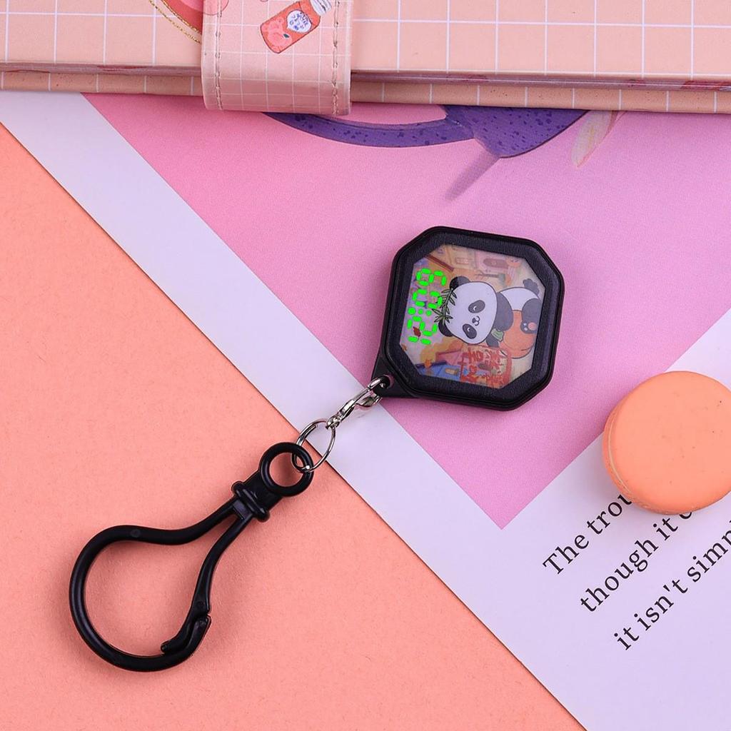 Mini LED Cartoon Cat Keychain Watch Pendant for Kids