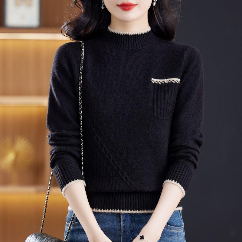 

Осенне-зимний свитер с длинными рукавами, женский трикотажный топ с полувысоким воротом, плотная и свободная базовая рубашка для мам 3XL