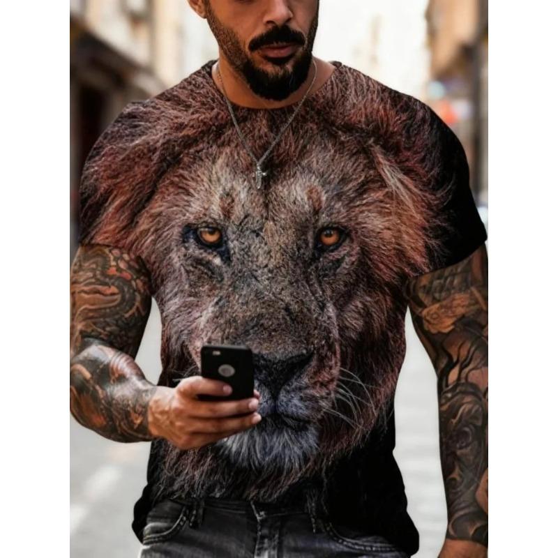 Tricou bărbătesc imprimat 3D cu mânecă scurtă, cu gât rotund, pulover casual