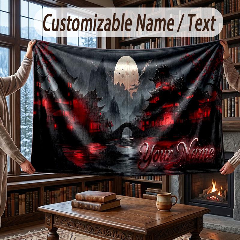 Space Cosmic Theme Throw Blanket Custom Name Text Personalized Blanket Soft Cozy Blanket for Home Sofa Bed