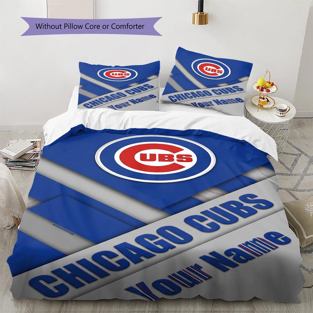 Name Custom Chicago Cubs Pattern Bedding Set Quilt Cover Pillowcase Home Decor Gift (1 * Duvet Cover + 2 * Pillowcase, Without Core)