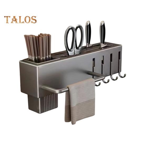 Kitchen Cutlery Holder Wall Mounted Cutter Holder with Hooks Carbon Steel Cutter Storage Rack for Spoon Chopsticks Rust-Resistant Kitchen Utensil