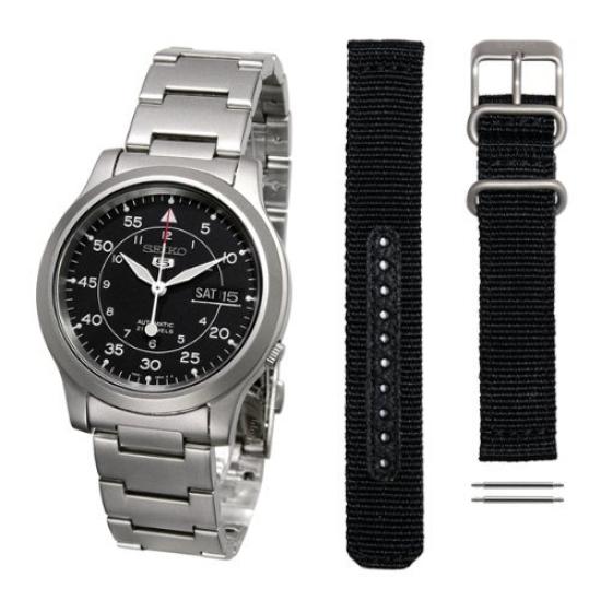 SNK809K1 and Seiko 5 Genuine SNK809K2 Black Nylon Belt and 2 Belt Pins Set [Set Product] [Seiko Import] [Reverse Import] 3-piece