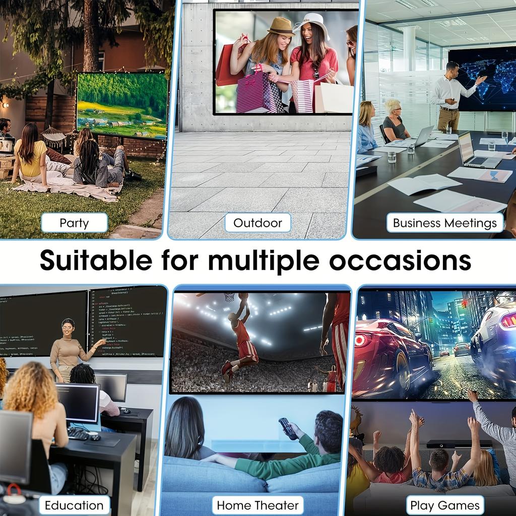 60-150 Inch Foldable Projection Screen Portable Polyester Display Fabric for Outdoor Movies Home Theater Office Meetings
