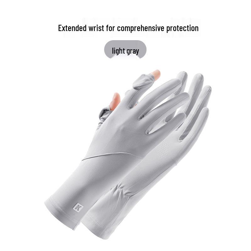 Women's UPF 50+ Anti-UV Cycling Gloves - Non-Slip, Breathable, Ice Silk, Thin, Long, Two-Finger Flip-Top