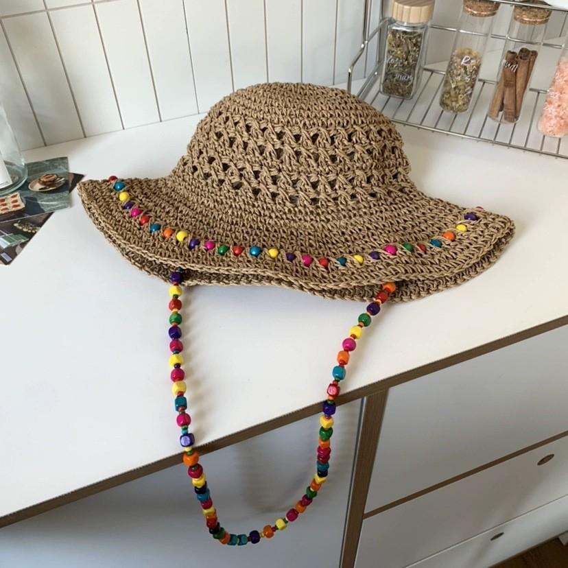 New Popular Summer Beach Bucket Hat Cap For Women Crochet Straw Rainbow Spring Fish Hat Outdoor Female Lady Gift Wholesales