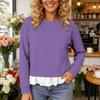 Women's Casual Loose Fit Round Neck Patchwork Hem Sweatshirt for Everyday Wear