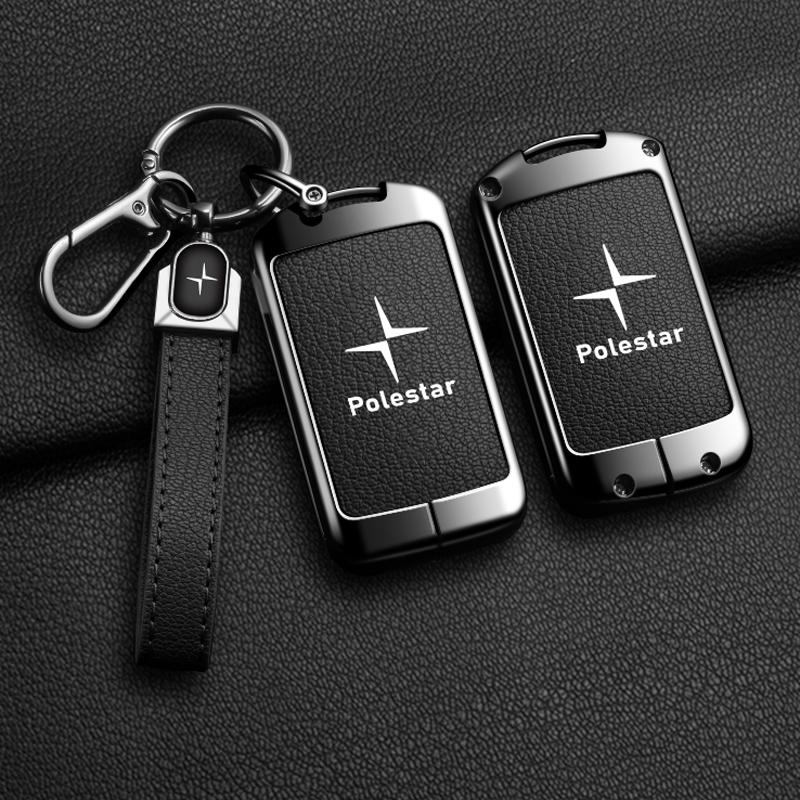 Car Smart Remote Key Case Full Leather Cover Protection Holder Shell For Volvo Polestar 2 Polestar 3 2023 2024 Keyless Keychain