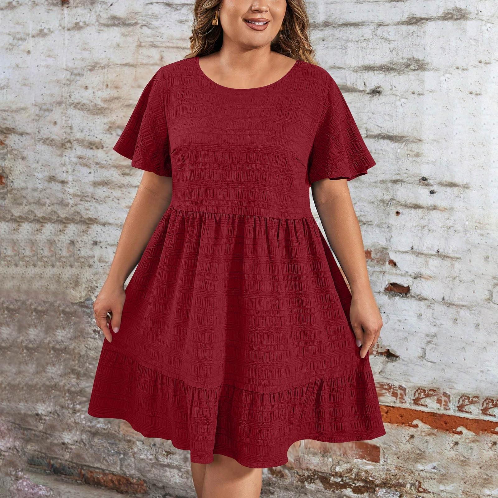 

Женское повседневное и модное однотонное платье большого размера, свободное платье с короткими рукавами и застежкой на талии XL