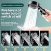 Black Five-speed Water-stop Multi-functional Bathroom Showerhead Set, Black Household, Large Water Output, Hot Water Pressurization