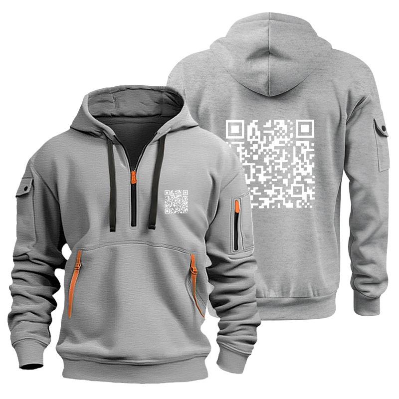 Trendsetting QR Code Hoodie: Plus Velvet Men's Sweatshirt Jacket