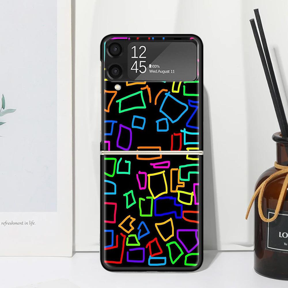 Simple Pattern Graffiti Phone Case Cover for Samsung Galaxy Z Flip 7 6 5 4 3 5G Flip3 Flip4 Flip5 ZFlip6 ZFlip7 Black Fundas Gal