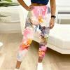 Summer Ladies Two Types of Flowers Printed Sweatpants Loose Fit Drawstring Joggers Elastic Cuff Daily Casual Pants