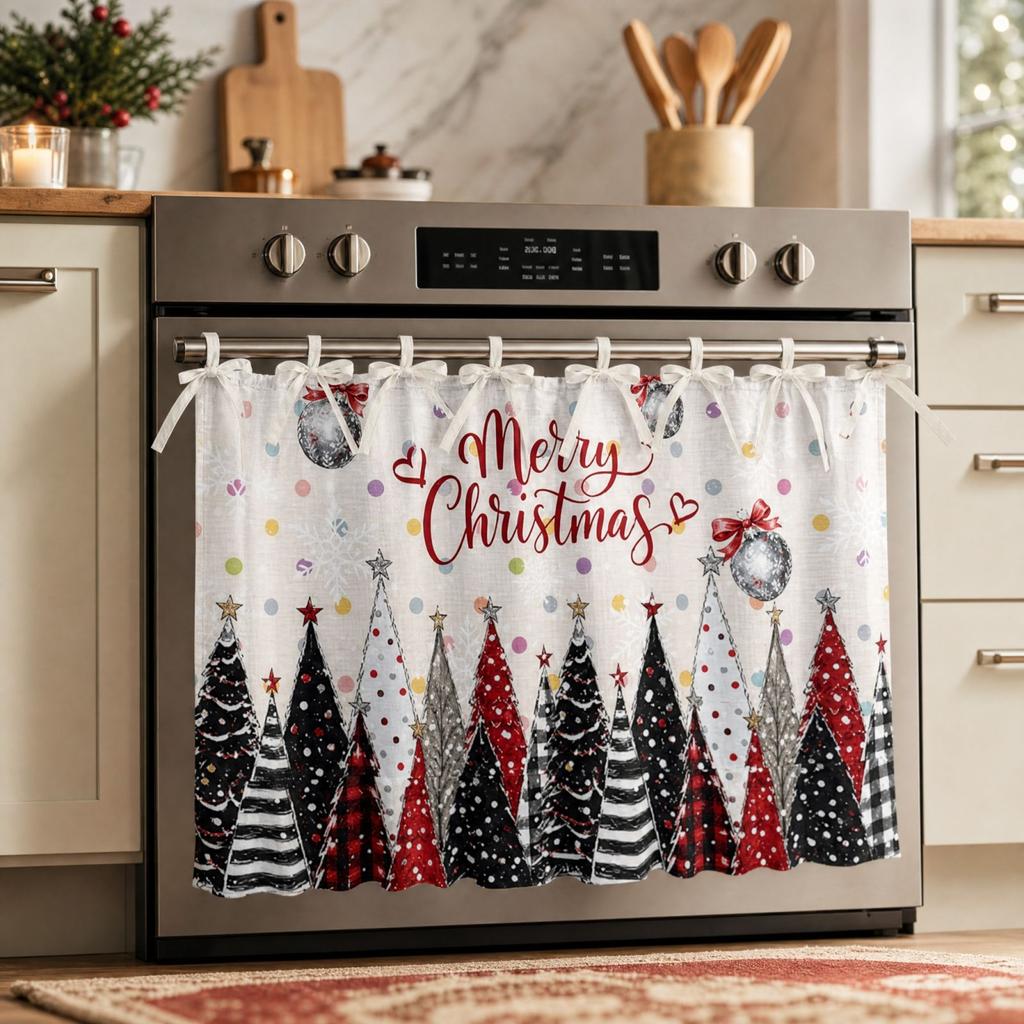 Christmas Tree Oven Door Curtain Decoration for Holiday Kitchen Decor
