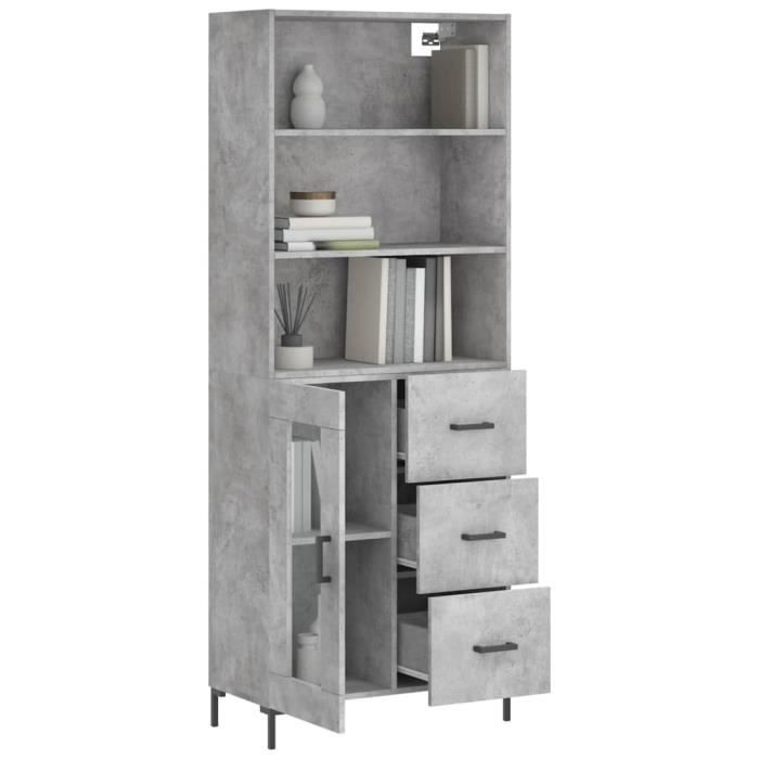 VidaXL Buffet haut Gris béton 69,5x34x180 cm Bois d'ingénierie 3189513