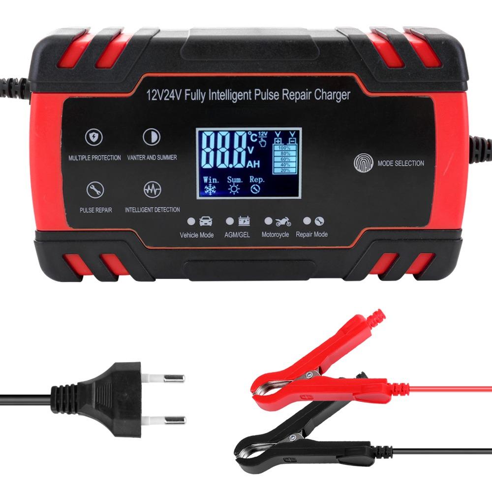 

12 В-24 В 8 А полностью автоматические зарядные устройства для аккумуляторов с цифровым ЖК-дисплеем для мотоциклов и автомобилей, быстрая зарядка, импульсные ремонтные зарядные устройства