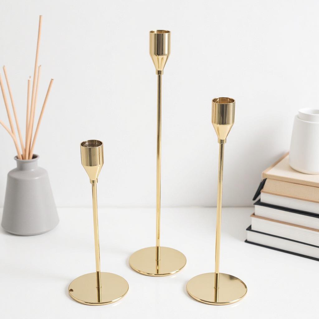 Elegant European Candle Holder Set: Electroplated Three-Piece Metal Ornament for High-End Dining and Wedding Décor.