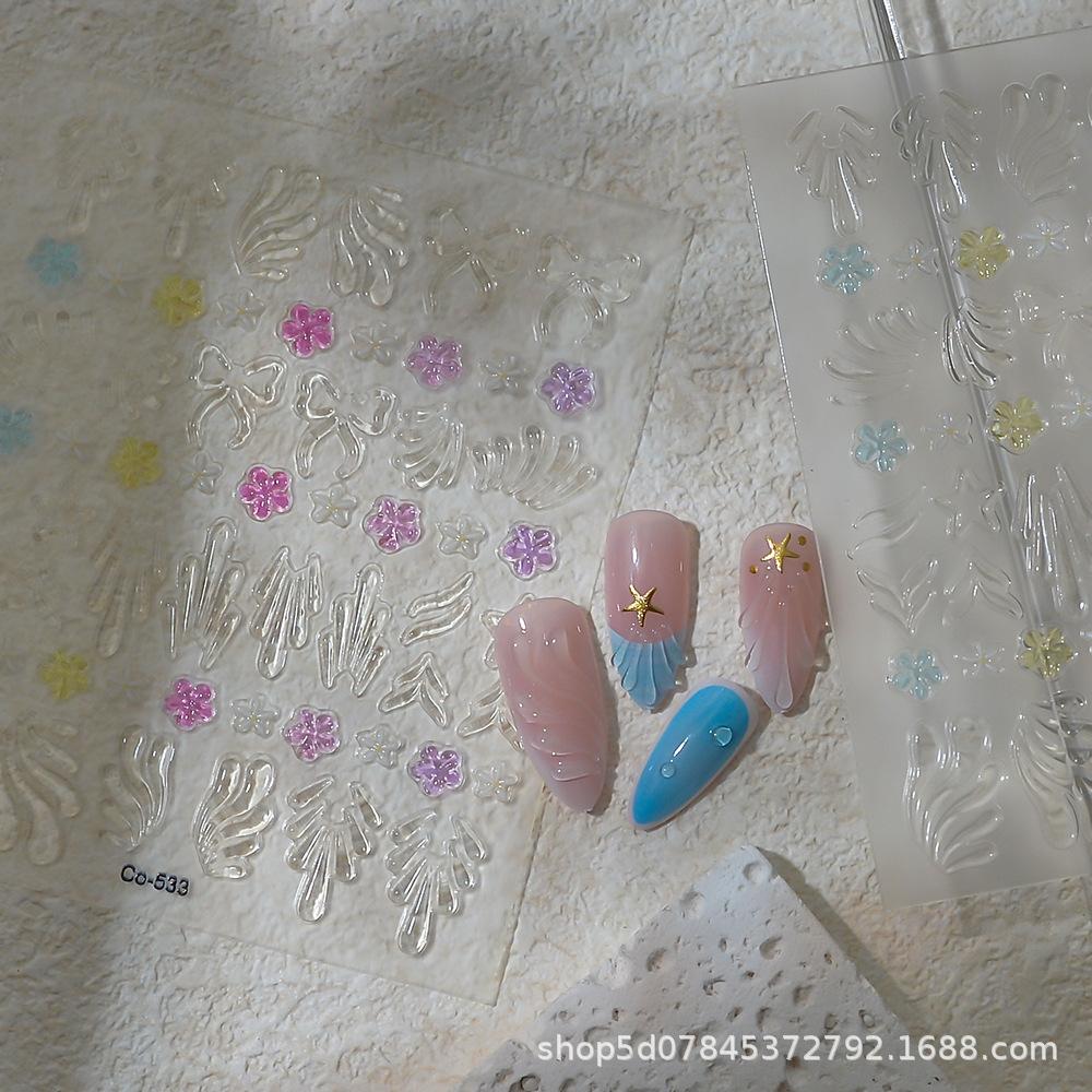 3D Shell Pattern French Manicure Jelly Bow Nail Stickers - Sweet & Spicy Girl Style