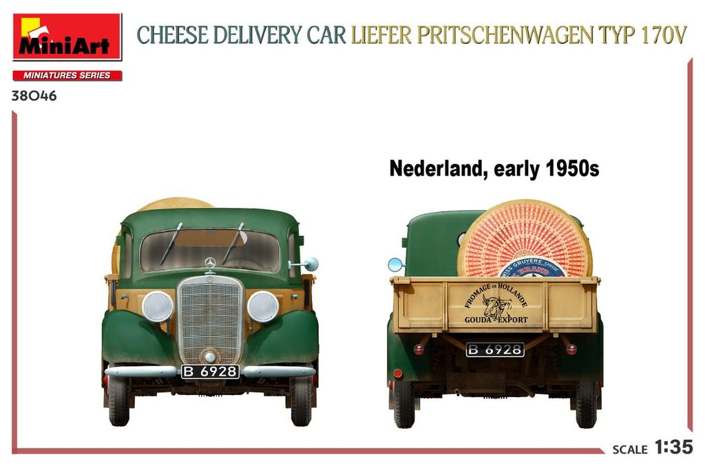 MiniArt Scale Cheese Delivery Car Reefer Preischenwagen Type 170V Plastic Model Kit MA38046 1/35