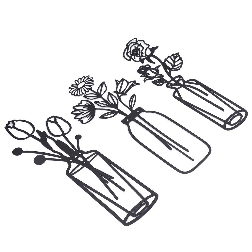 3Pcs Metal Vase Flowers Wall Art Elegant Prevent Rust Easy To Install Iron Flower Wall Art for