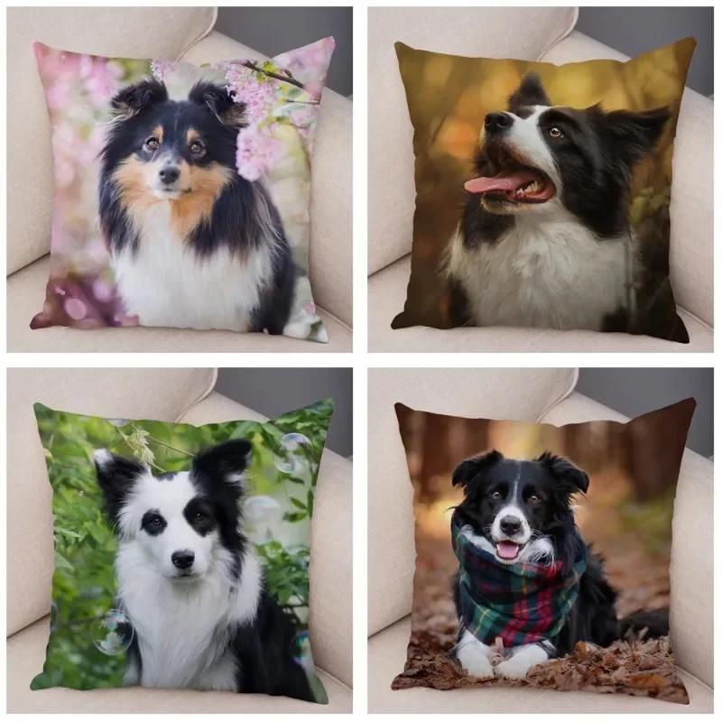Cute Scottish Border Collie Pillowcase Dog Print Decor Pet Animal Cushion Cover Sofa