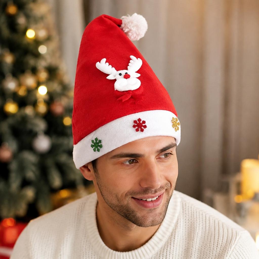 Christmas Velvet Hat with Snowflake Pattern, Adult Snowman Headwear for Men and Women