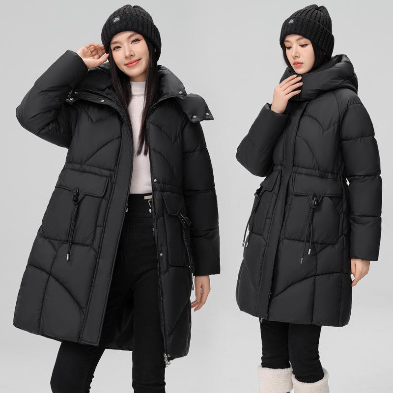 2024 winter new fashion loose fashion removable hat cotton clothes women's medium and long thickened waist jacket