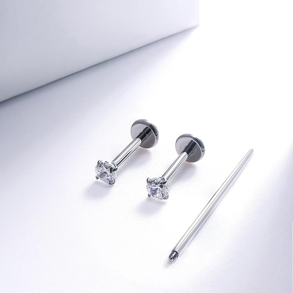 3 PCS ASTM-F136 G23 Titanium Steel Labret Lip Piercing Men Women Round CZ Crystal Ear Cartilage Helix Piercings 6/8/10MM