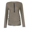 Womens Casual  Zipper Longsleeved Neck Button Tshirt Top
