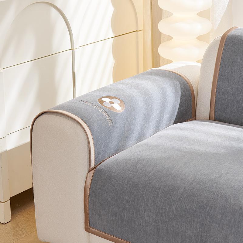 Baby Velvet Embroidered Sofa Cushion  New Four-Season Universal Non-Slip Seat Cushion Straight Row Sofa Armrest Cover