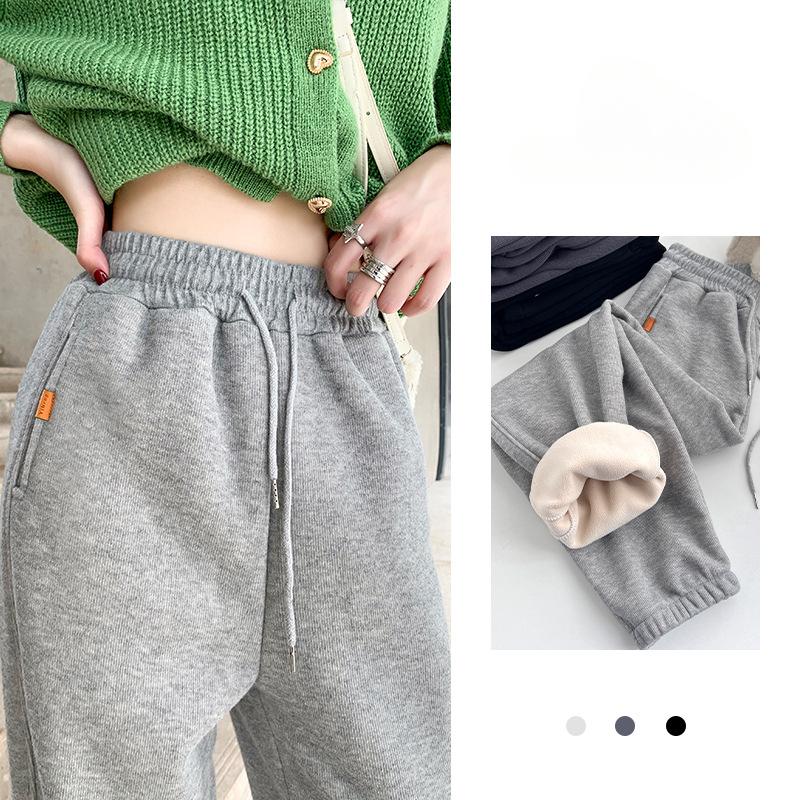 Жіночі зимові повсякденні спортивні штани Harun флісові потовщені вільні штани для схуднення сірі спортивні штани