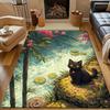 Black Cat Stream Cherry Blossoms Pattern Rug Carpets for Bedroom Living Room Sofa Mat Creative Door Mat Cloakroom Home Decor