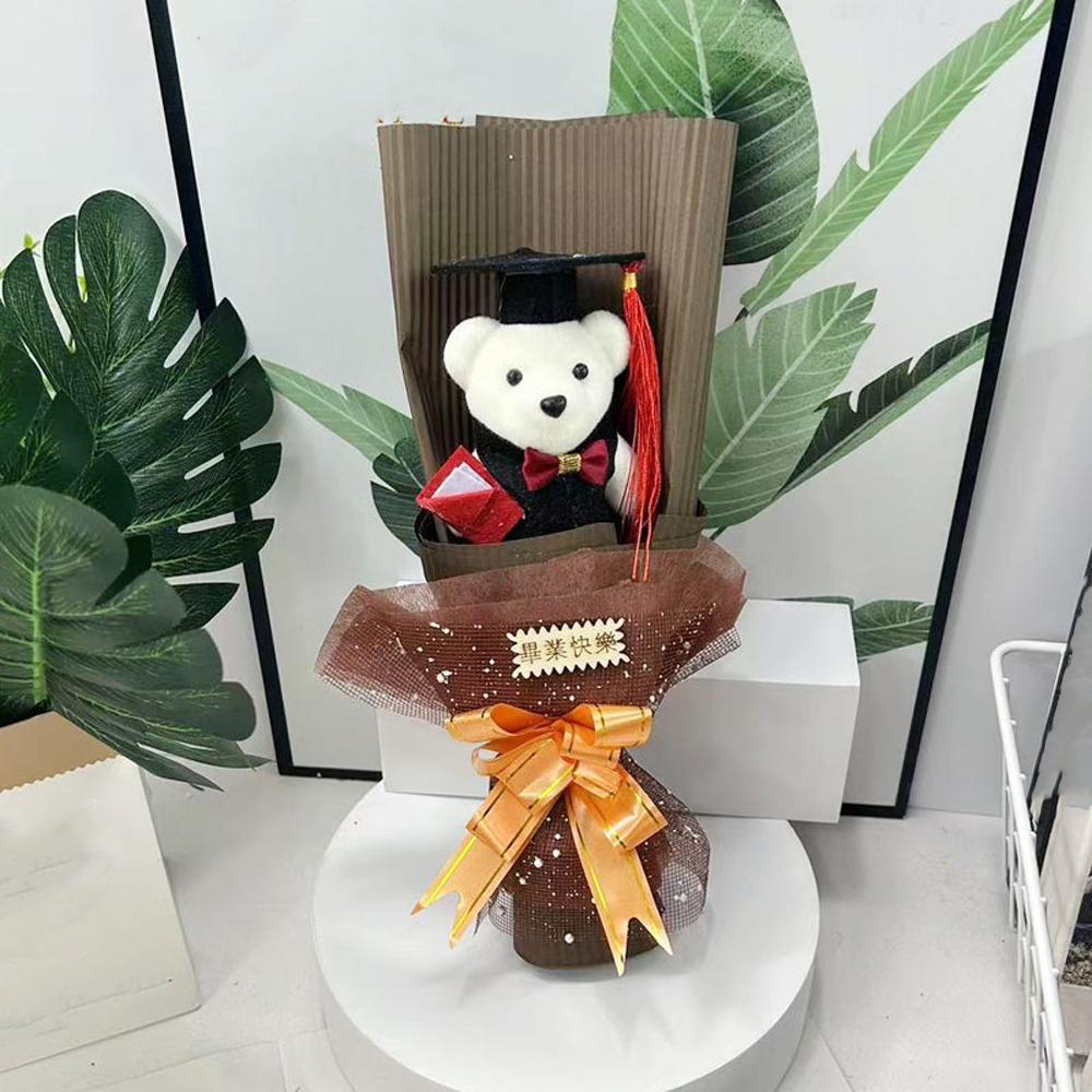 Lovely Graduation Bear Bouquet Simulated Plush Toy Bouquet Stuffed Simulated Bear  Commencement