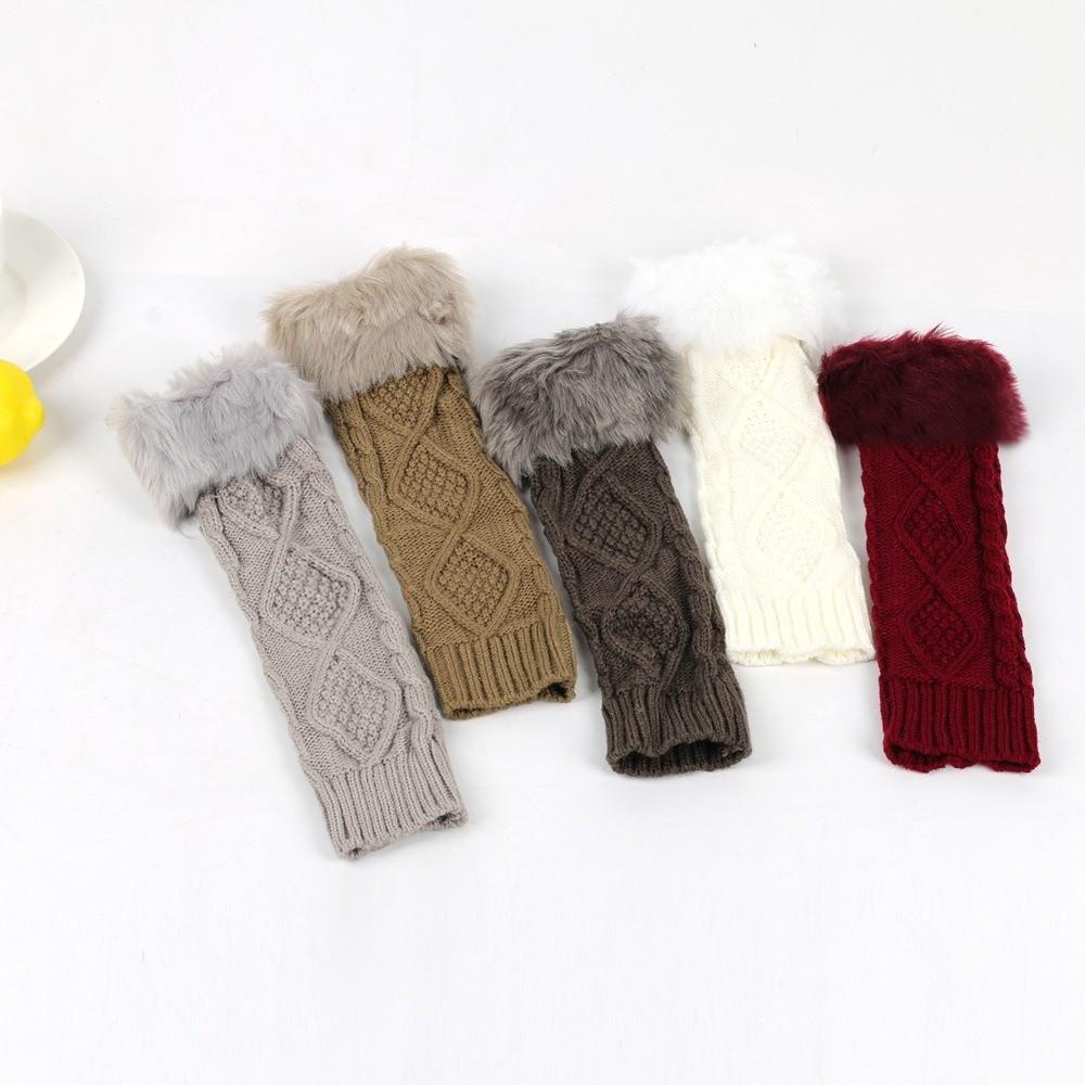 Furry Knitted Sleeves Gloves Crochet Knitting Arm Warmers Women Clothing Accessories